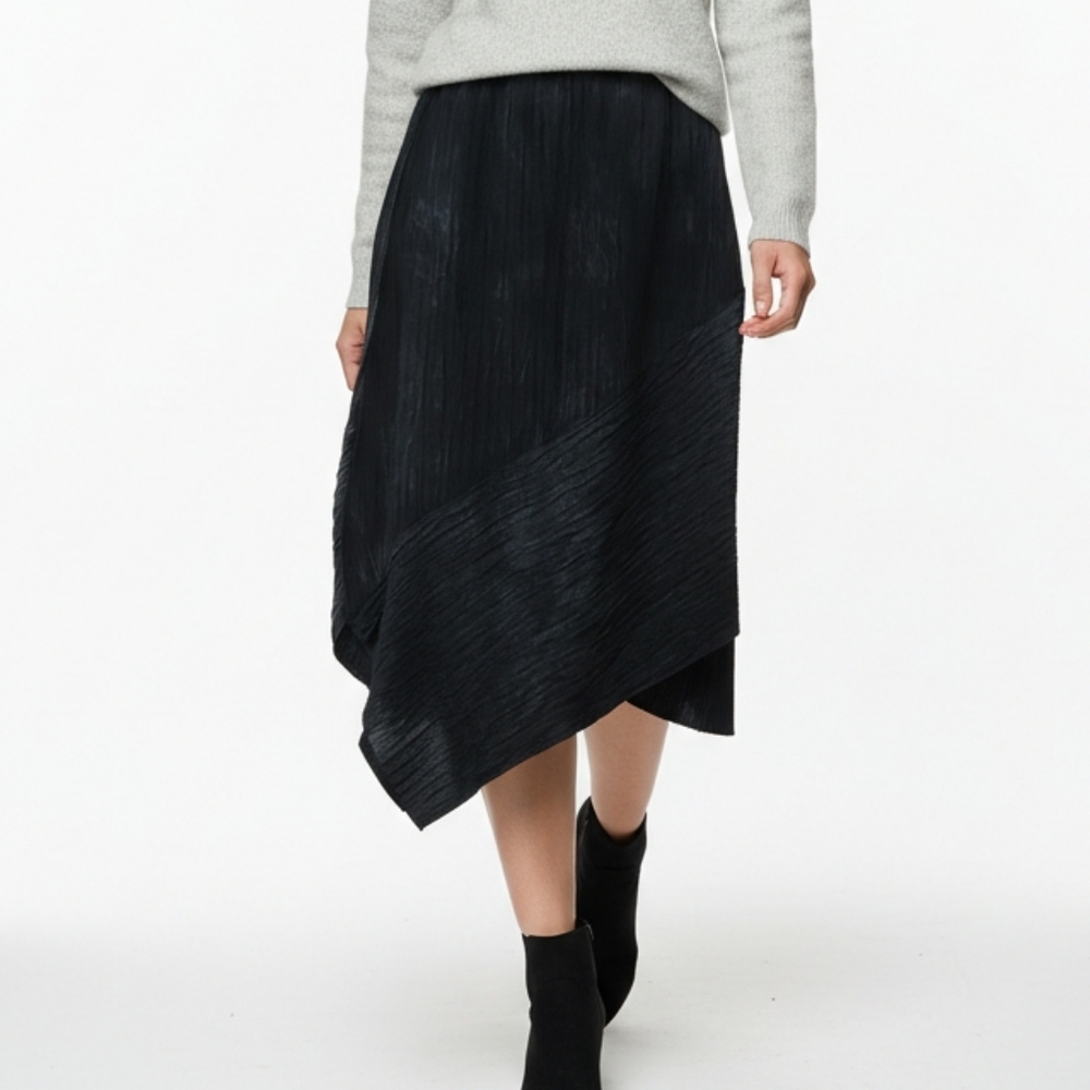 Mieko Mintz Lagenlook Art To Wear Gray Mixed Texture Floral Assymetric Skirt S